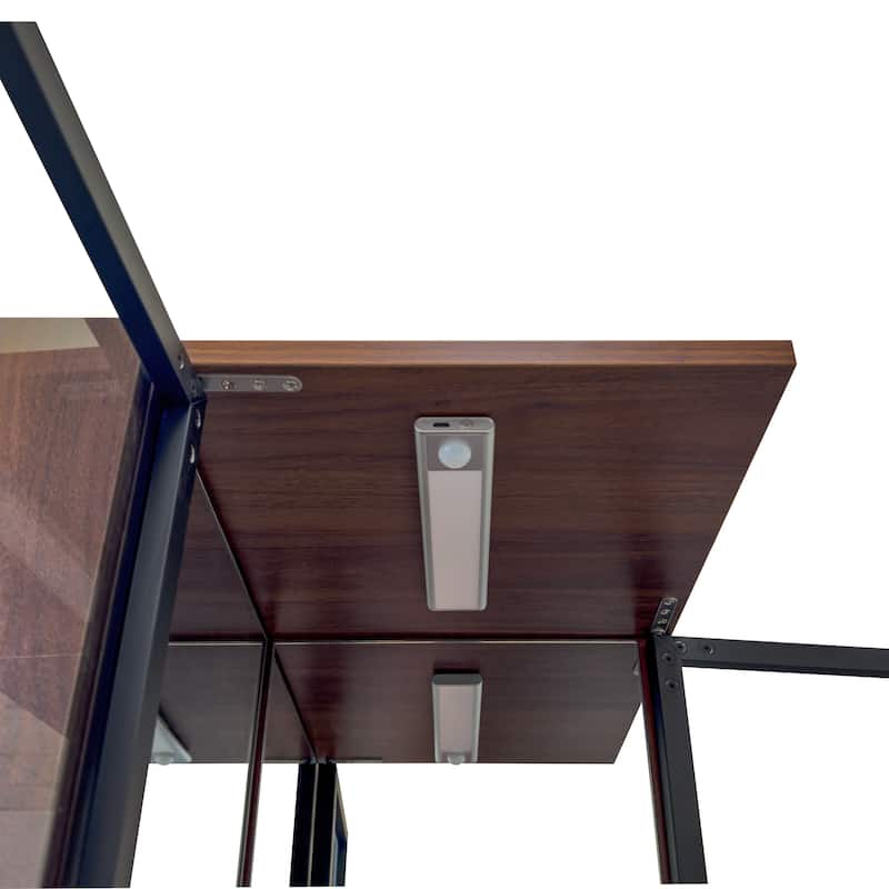 70" Wooden Display Cabinet with Glass Doors, Lights, & Multi-Functional Pull-Out Multi-Tier Storage Shelf