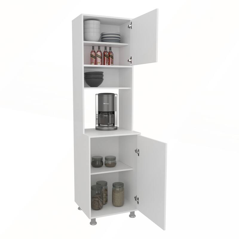 White Kitchen Pantry with Open Storage and 2 Doors