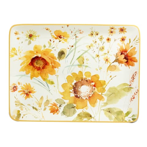 Certified International Sunflowers forever Rectangular Platter, 16" x 12" x 1.25" - 16" x 12" x 1.25"