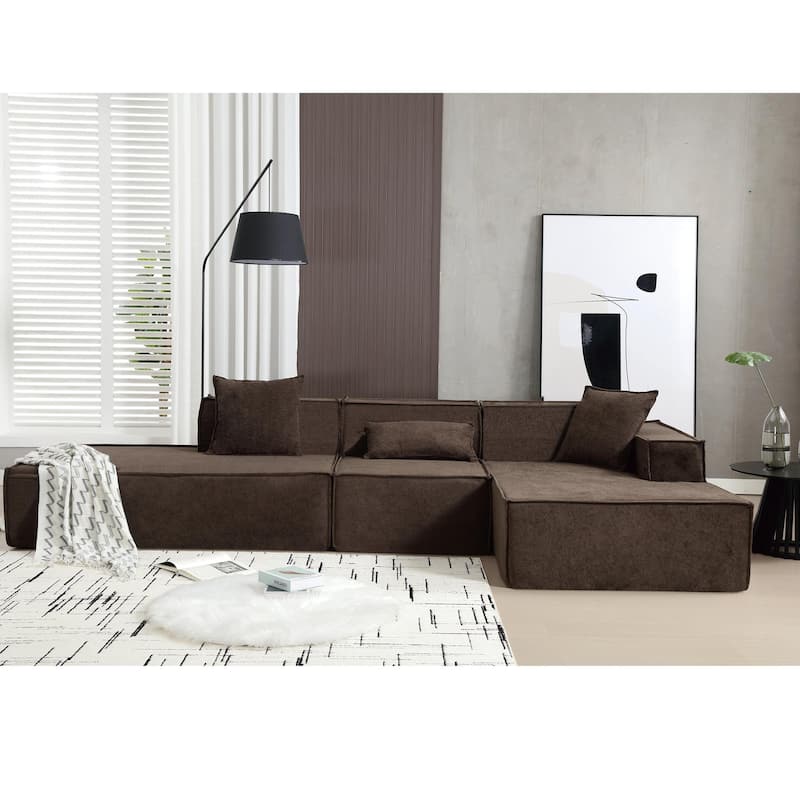 129.5" Minimalist L-Shaped 4-Seater Sofa Set with Chaise