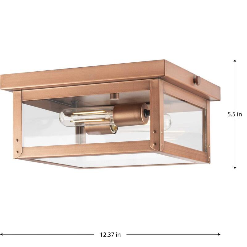 Union Square Two-Light Antique Copper Urban Industrial Outdoor Ceiling Light - 12.37 in x 12.37 in x 5.5 in