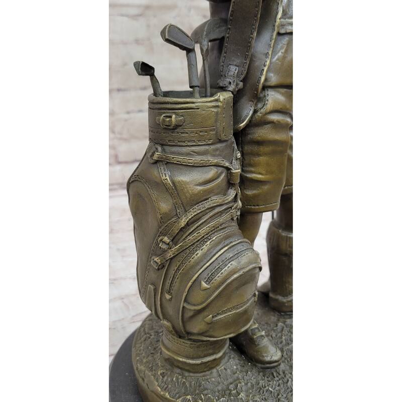 Hand Made Original Signed Artwork Caddy Boy Golfer Bronze Sculpture Trophy Artwork