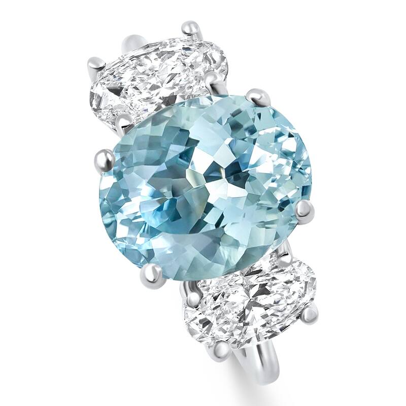5.80Ct TW Aquamarine & Oval Diamond Ring White Gold Lab Grown