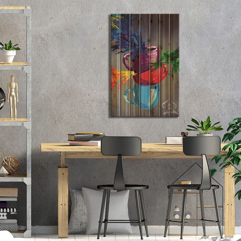 Cups Print On Wood by Andrew Harr - Multi-Color