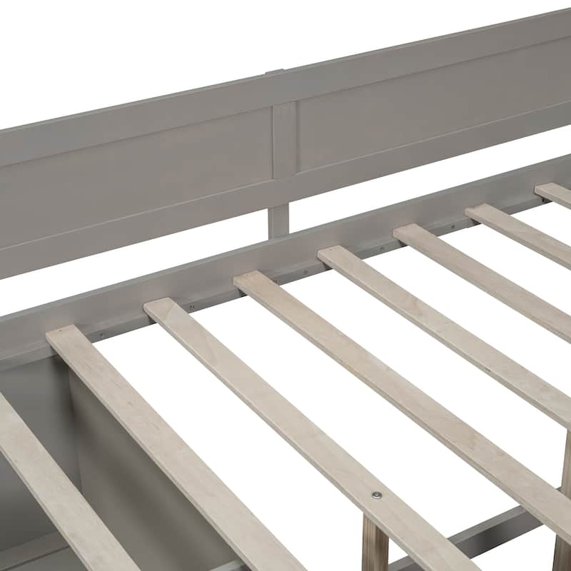 Gray Full Size Pine Wood Daybed Frame with 4 Storage Drawers & Shelves