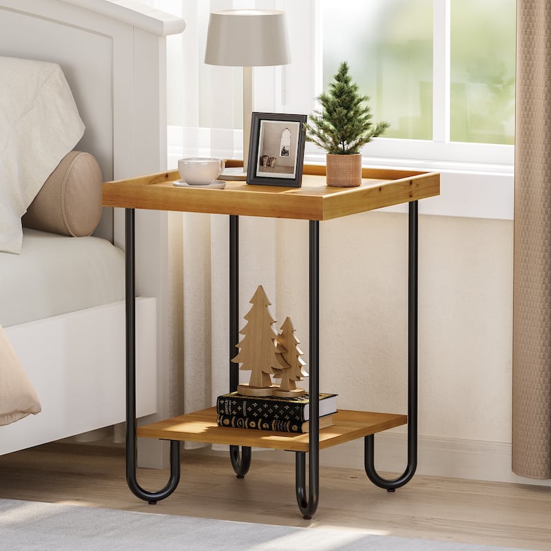 2-Tier Small Side Table with Storage Shelf
