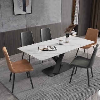 Dorothy Modern Sintered Stone White Dining Table with Black X-shaped ...