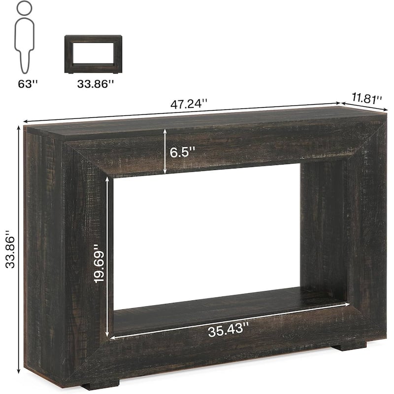 47-Inch Modern Dark Grey Black Wood Entryway Console Sofa Table with Storage Space - 47.24”L x 11.81”W x 32.87”H