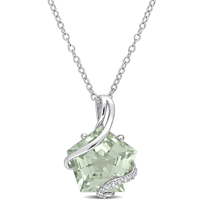 Miadora Fancy-cut Green Amethyst and Diamond Accent Swirl Necklace in Sterling Silver