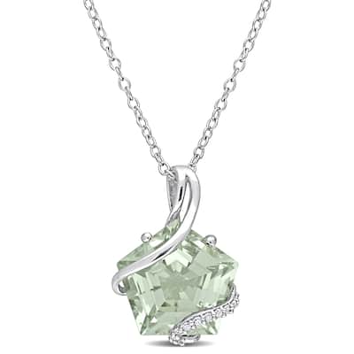 Miadora Fancy-cut Green Amethyst and Diamond Accent Swirl Necklace in Sterling Silver