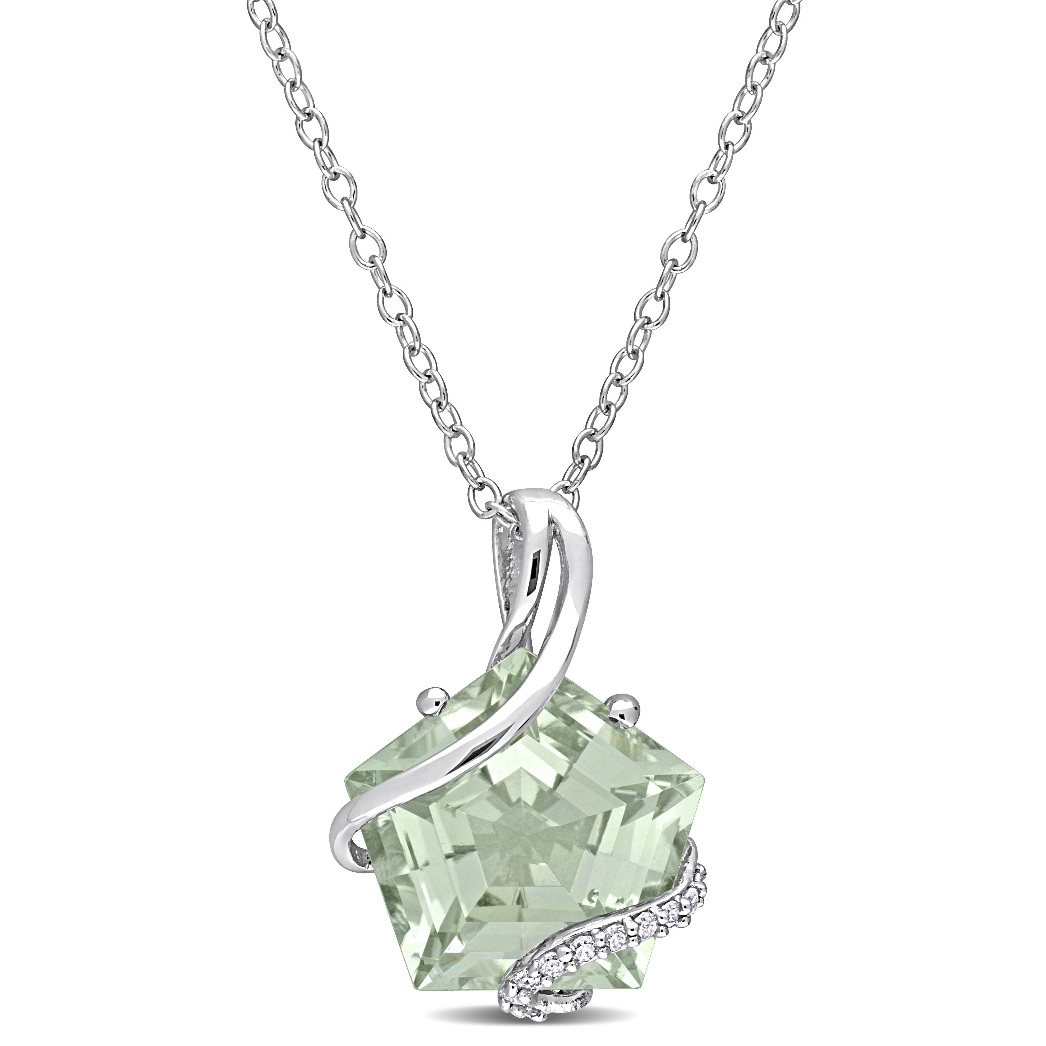 Miadora Fancy-cut Green Amethyst and Diamond Accent Swirl Necklace in Sterling Silver