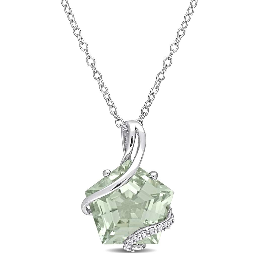 Miadora Fancy-cut Green Amethyst and Diamond Accent Swirl Necklace in Sterling Silver