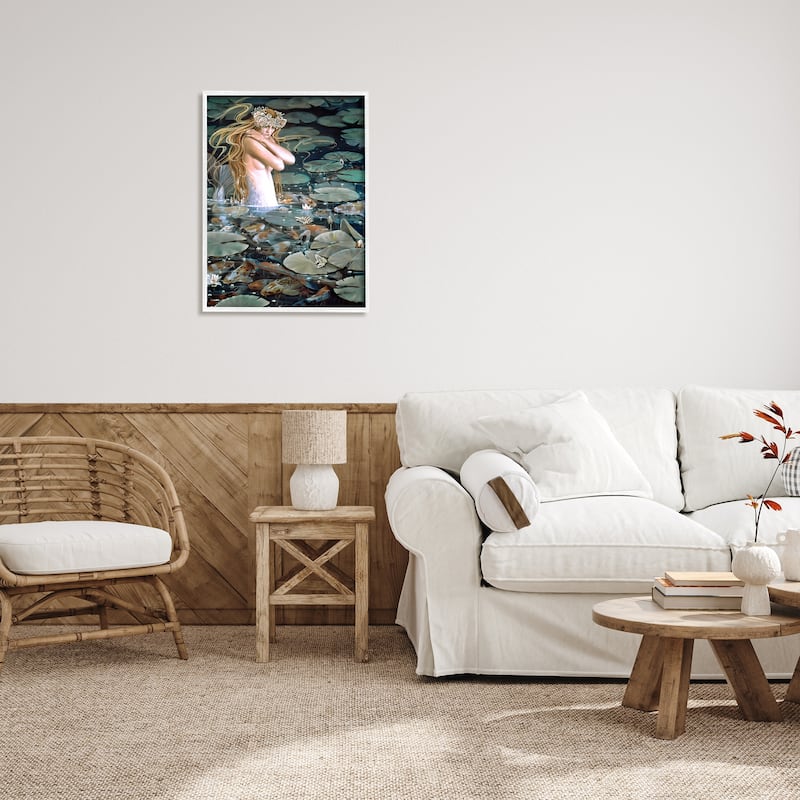 Stupell Mermaid Swimming Among Water Lilies Koi Pond Framed Wall Art, Design by Sheila Wolk - Multi