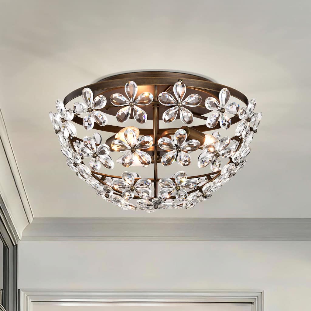 Rosa 3-Light Glam Daisy Flower Crystal Blossom Flush Mount