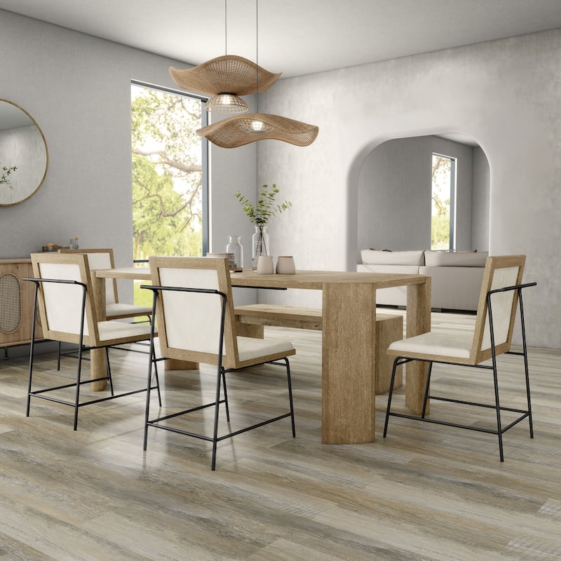 Furniture of America Elira Modern 6-Piece Oak Solid Wood Dining Set with Bench