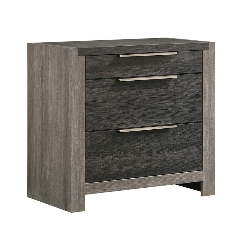 Wooden Nightstand with 3 Drawers in Gray Finish - Gray - 3-drawer