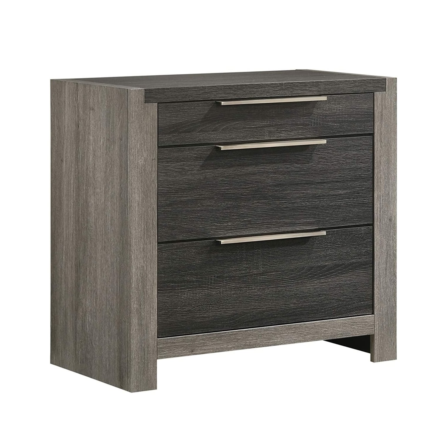 Wooden Nightstand with 3 Drawers in Gray Finish
