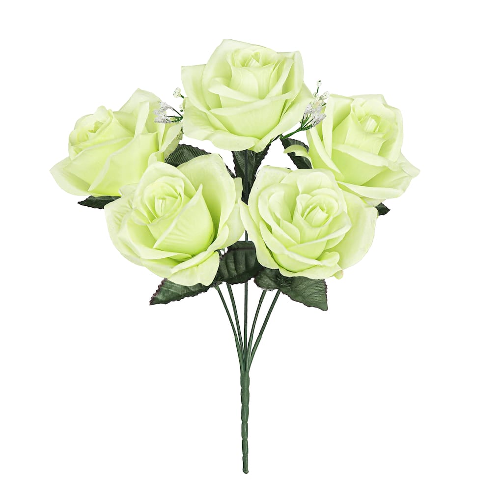Set of 12 Green Artificial Open Rose Flower Stem Bush Bouquet 14in - 14" L x 7" W x 7" DP
