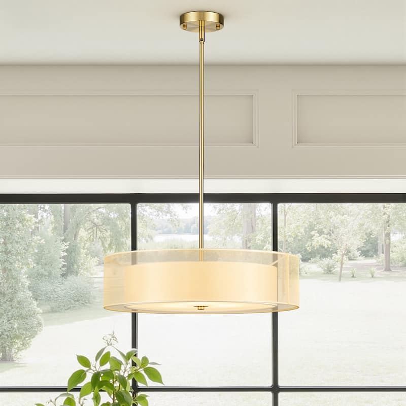 CO-Z 3-Light 20"W Double Drum Fabric Semi Flush Mounyt Pendant Chandelier
