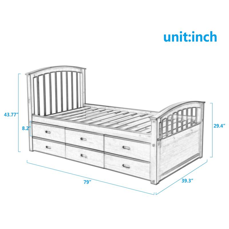 Nestfair Twin Size Platform Storage Solid Wood Bed with 6-Drawers