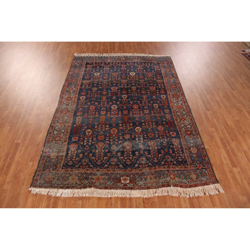 Hand Knotted Oriental 100% Wool Carpet Traditional Geometric Navy Blue & Blues Heriz (serapi) Area Rug - 9' 9'' X 7' 0''
