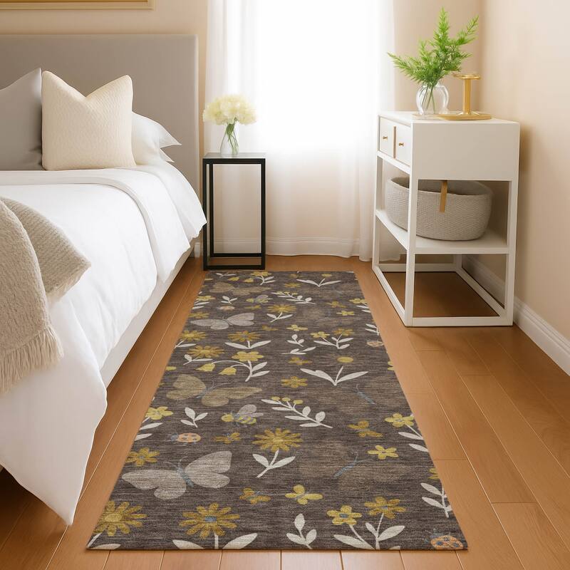 Machine Washable Indoor/ Outdoor Whimsy Butterfly Chantille Rug