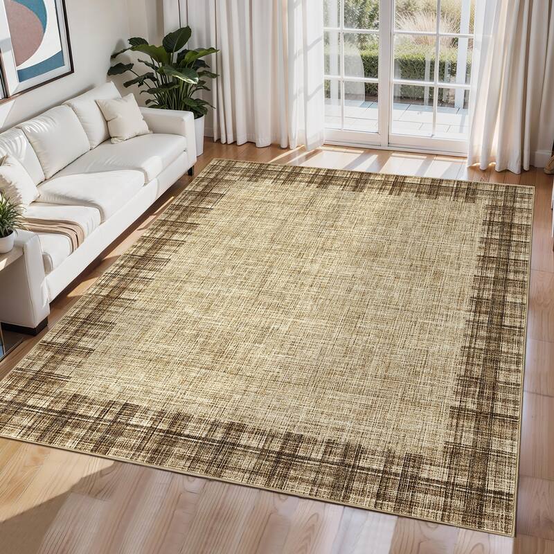 Garvee Linen Border Living Room Area Rug - 10'x13' - Hemp