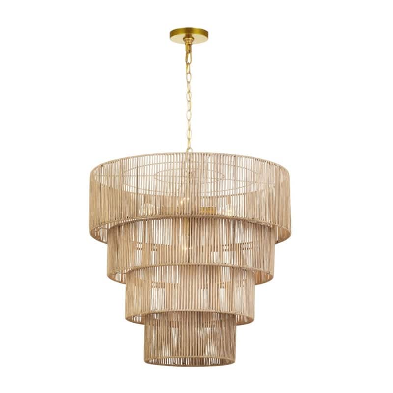 KAWOTI Width 26" 5-Light 4-Tiered Bohemian Pendant Light - Natural