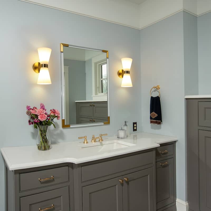 2-Light Modern Brushed Brass & Frosted Glass Wall Sconce (Set of 2) - N/A