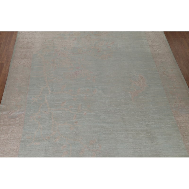 Hand Knotted Oriental 100% Wool Carpet Transitional Abstract Navy Blue & Blues Oushak Area Rug - 13' 9'' X 9' 11''