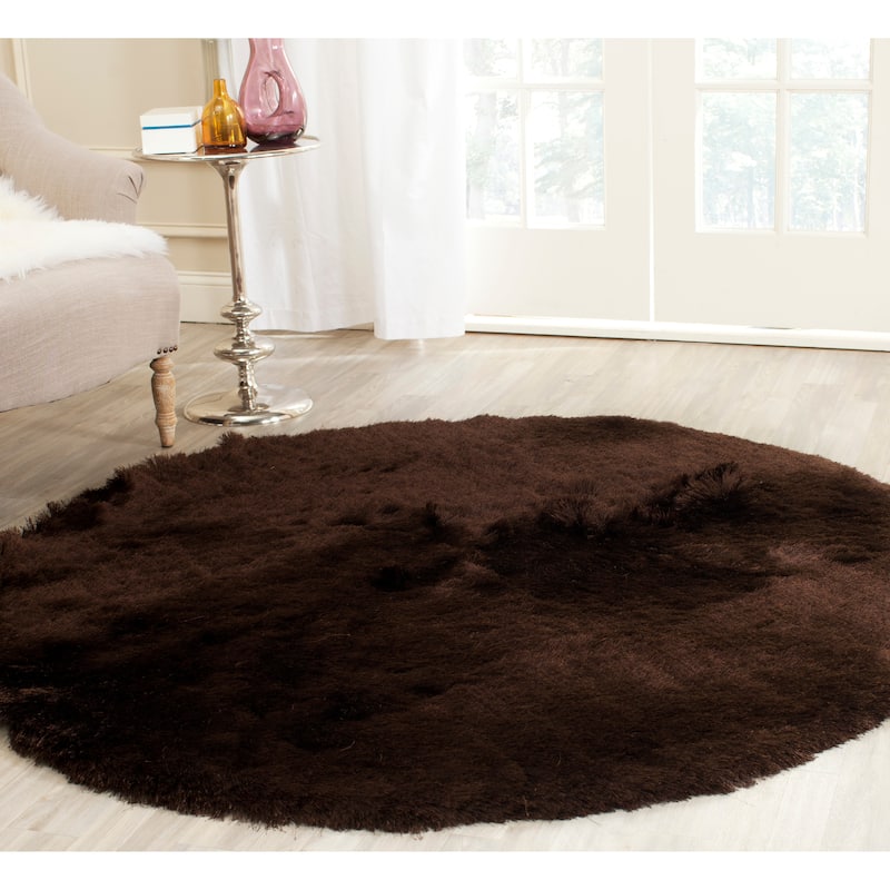 SAFAVIEH Handmade Nataly Shag Danara 2.5-inch Thick Rug - 5' Round - Chocolate