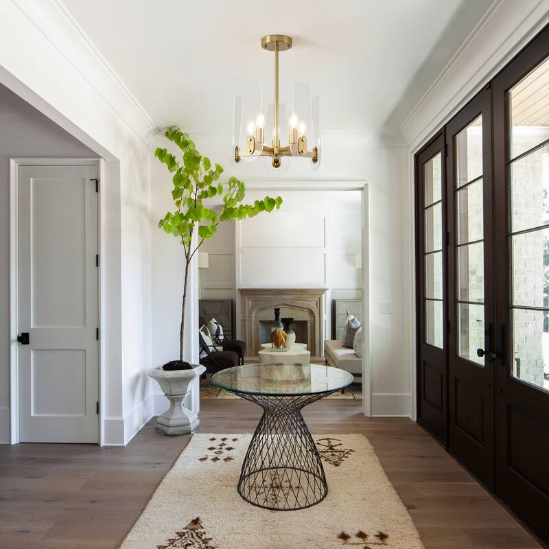 5-Lights Modern Gold - Toned Chandelier with Transparent Panels