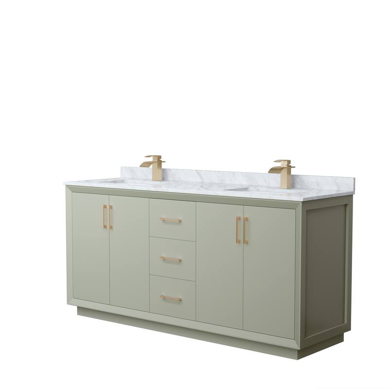 Strada 72-Inch Double Vanity Set, Carrara Marble Top - Light Green, Bronze Trim, Carrara Marble Top