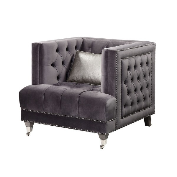 Nailhead Trim Padded Accent Chair with Pillow Gray