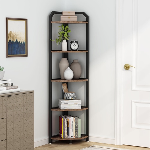 5-Tier Corner Display Shelves Bookcase Free Stand Storage Rack for Home Office 