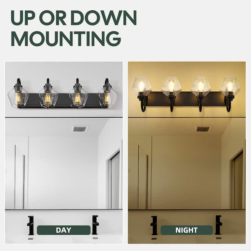 Modern 3/4-Light Bathroom Vanity Light in Black/Gold Finish