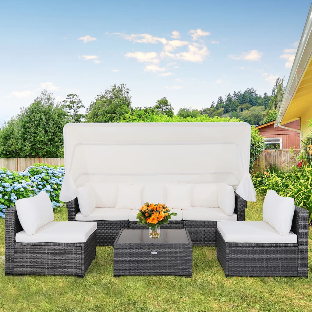Costway 6-Piece Outdoor Patio Furniture Set Retractable Canopy