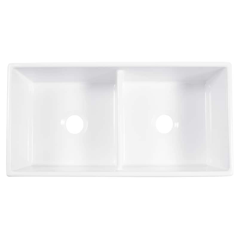 Austen Crisp White Fireclay 36" Double Bowl Farmhouse Apron Front Undermount Kitchen Sink and Drains