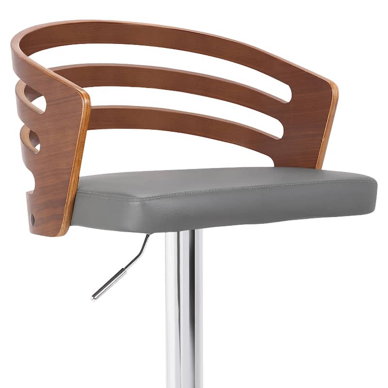 Grey Fabric Adjustable Height Bar Chair with Chrome Base and Swivel Seat - 19” x 19” x 44” (D x W x H)