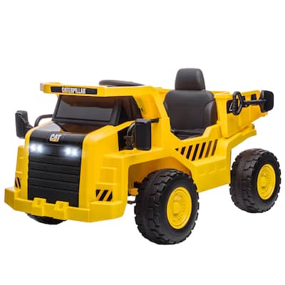 Caterpillar Licensed 12V Ride-On Dump Truck for Kids with Remote Control, Bucket & Shovel, 2-Speed, Music & Headlights