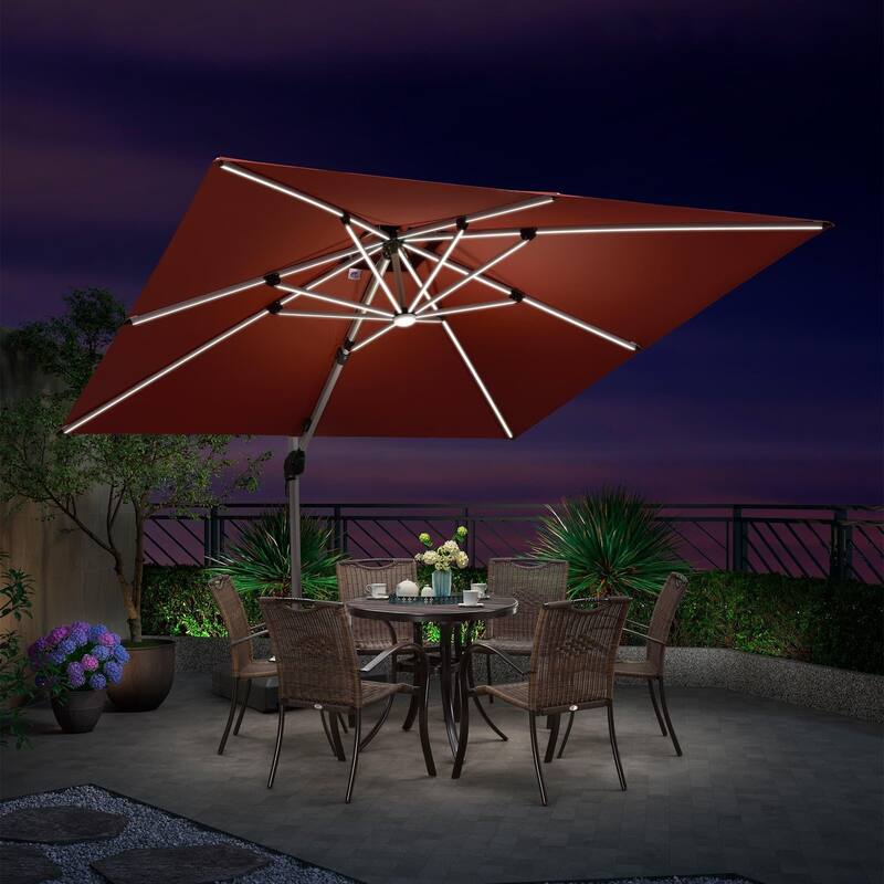 PURPLE LEAF 9/10/11 ft Square 09x12 ft Rectangle Double Top LED Patio Cantilever Umbrella with Base