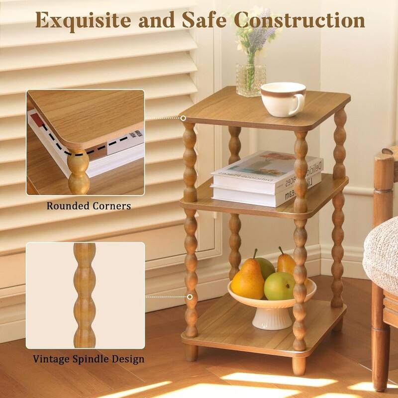 Small End Table with Storage Shelf Vintage Nightstand Bedside Table