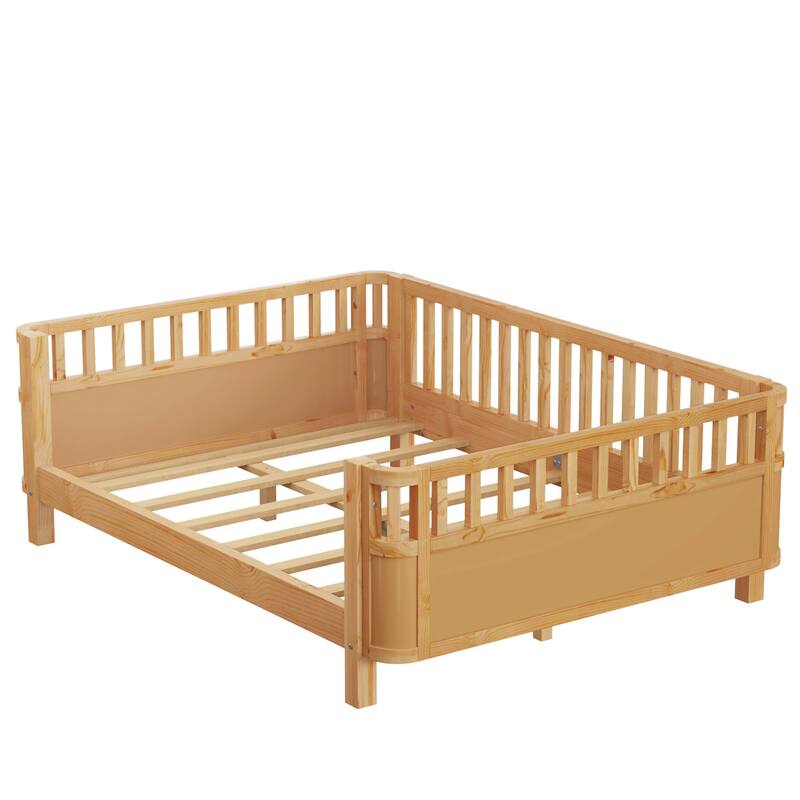 Toddler Low-profile Bed with Fences Headboard Footboard and Removable Side Rails for Kids, Girls and Boys Wooden Daybed