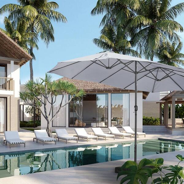 Shop Amarantos 15ft Rectangular Patio Double Sided Outdoor Large Umbrella With Base Crank And 12 Sturdy Steel Ribs Light Grey Overstock 32019387