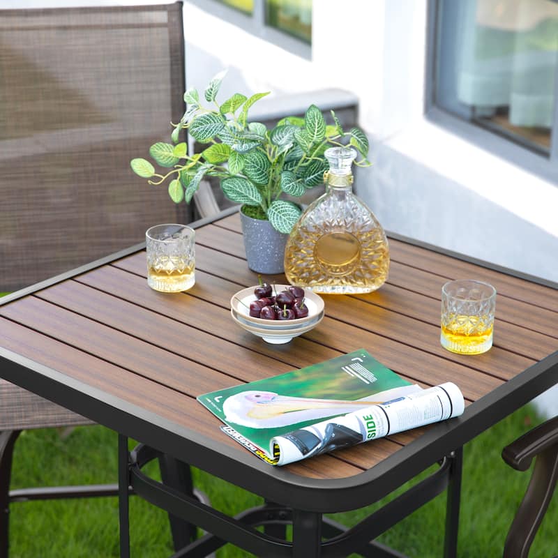 Patio Textilene Bar Set of 3, Height Back Bar Chairs and Faux Wood Tabletop