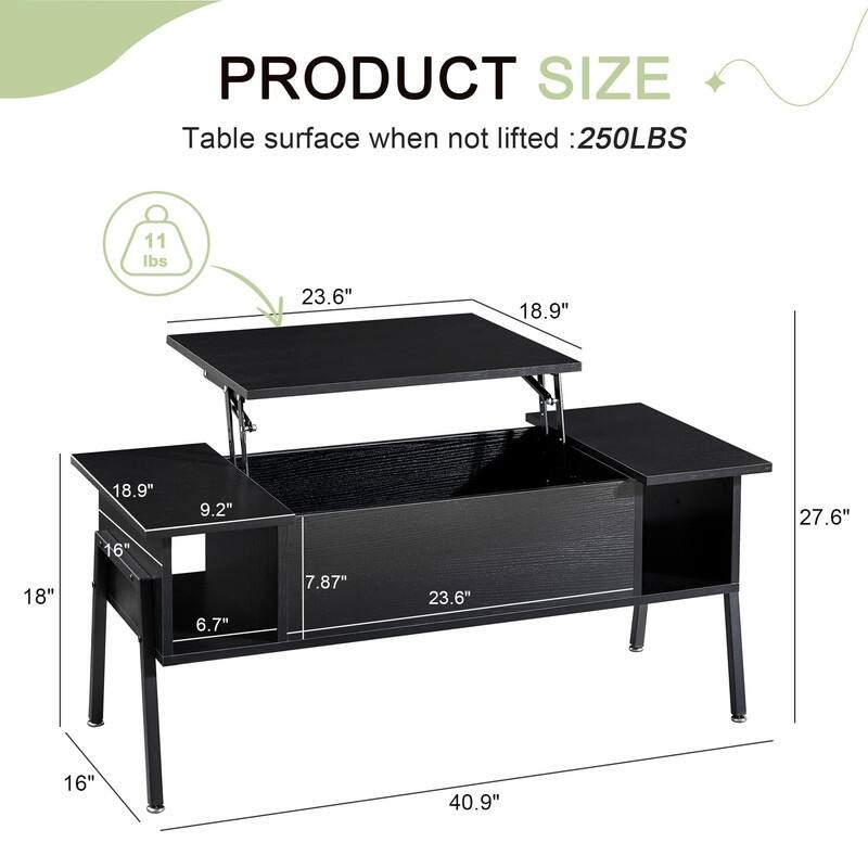 Wood Lift Top Coffee Table - 18.9"D x 40.9"W x 27.6"H