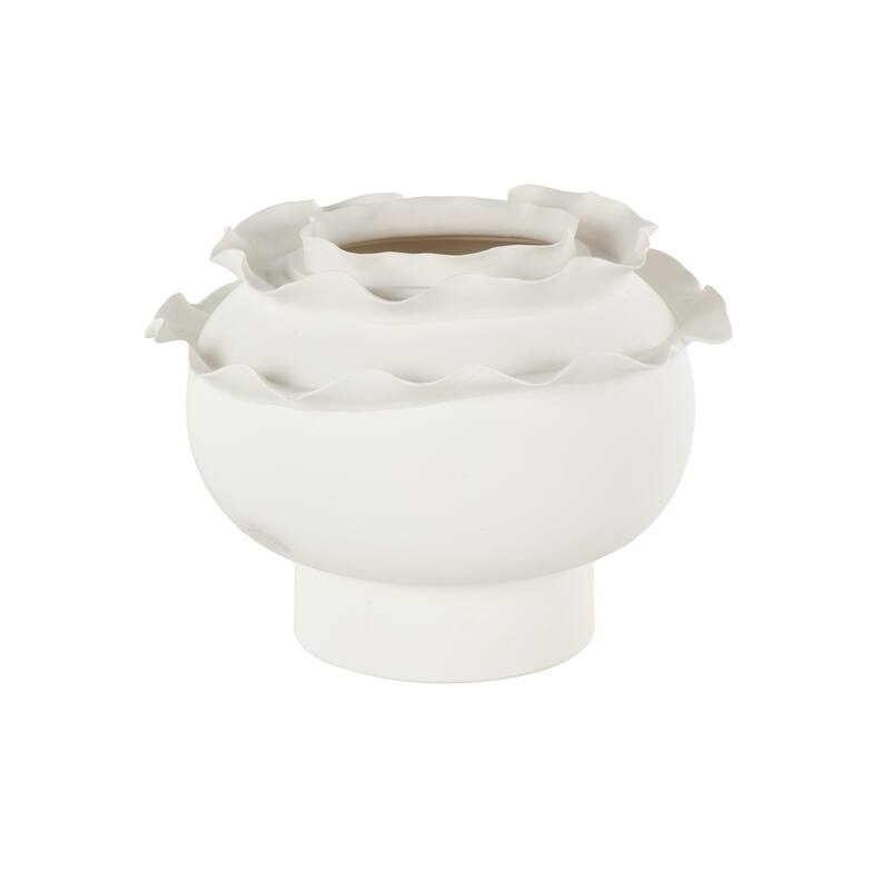 White or Black Ceramic Wide Rounded Floral Inspired Abstract Decorative Vase with Layered Petals