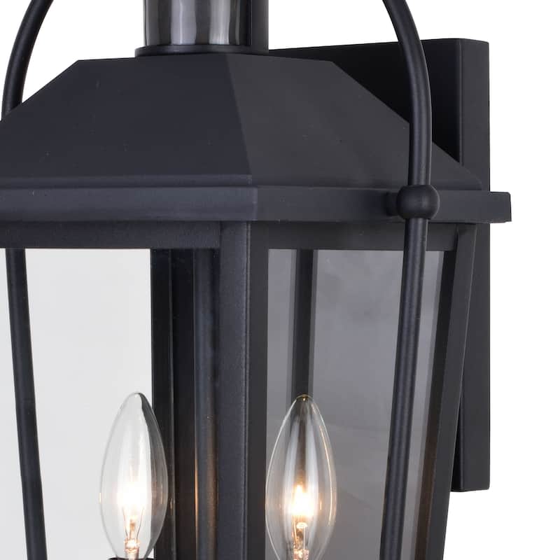 Lexington Aluminum Black Motion Sensor Dusk to Dawn Outdoor Wall Light Clear Glass