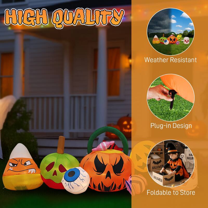 8FT Halloween Inflatable Outdoor Decoration with Ghosts Pumpkins Candy and LED Lights