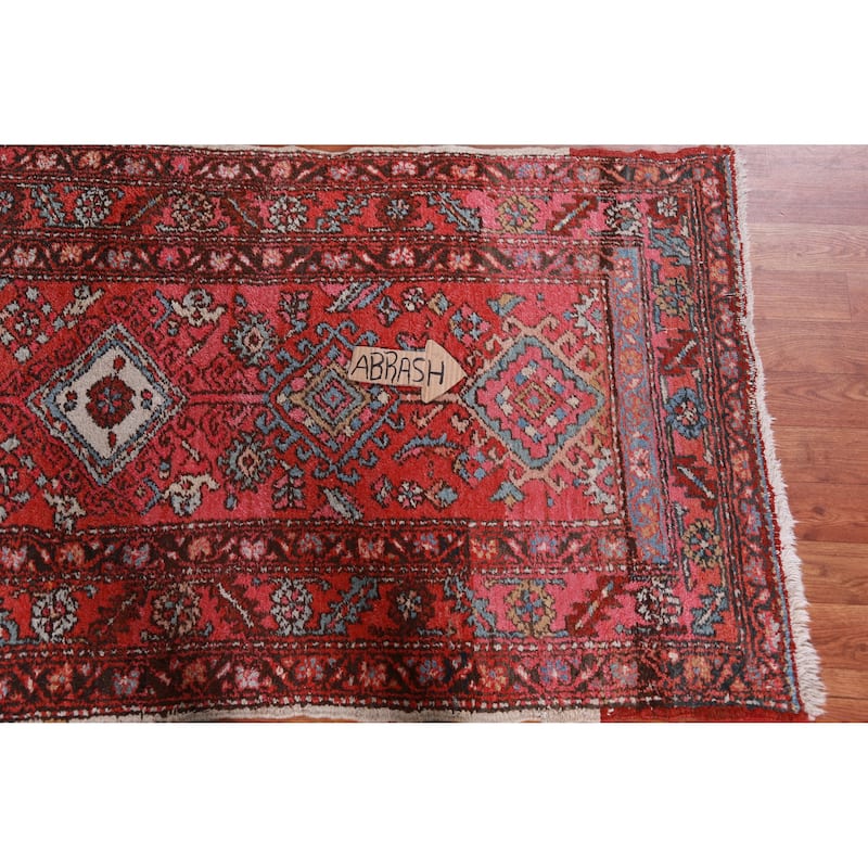 Hand Knotted Oriental 100% Wool Carpet Traditional Geometric Red Heriz (serapi) Runner Rug - 12' 1'' X 3' 0''